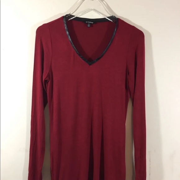 Le Chateau Women Long Sleeve T- Shirt V Neck Small Leather Piping - Picture 8 of 11